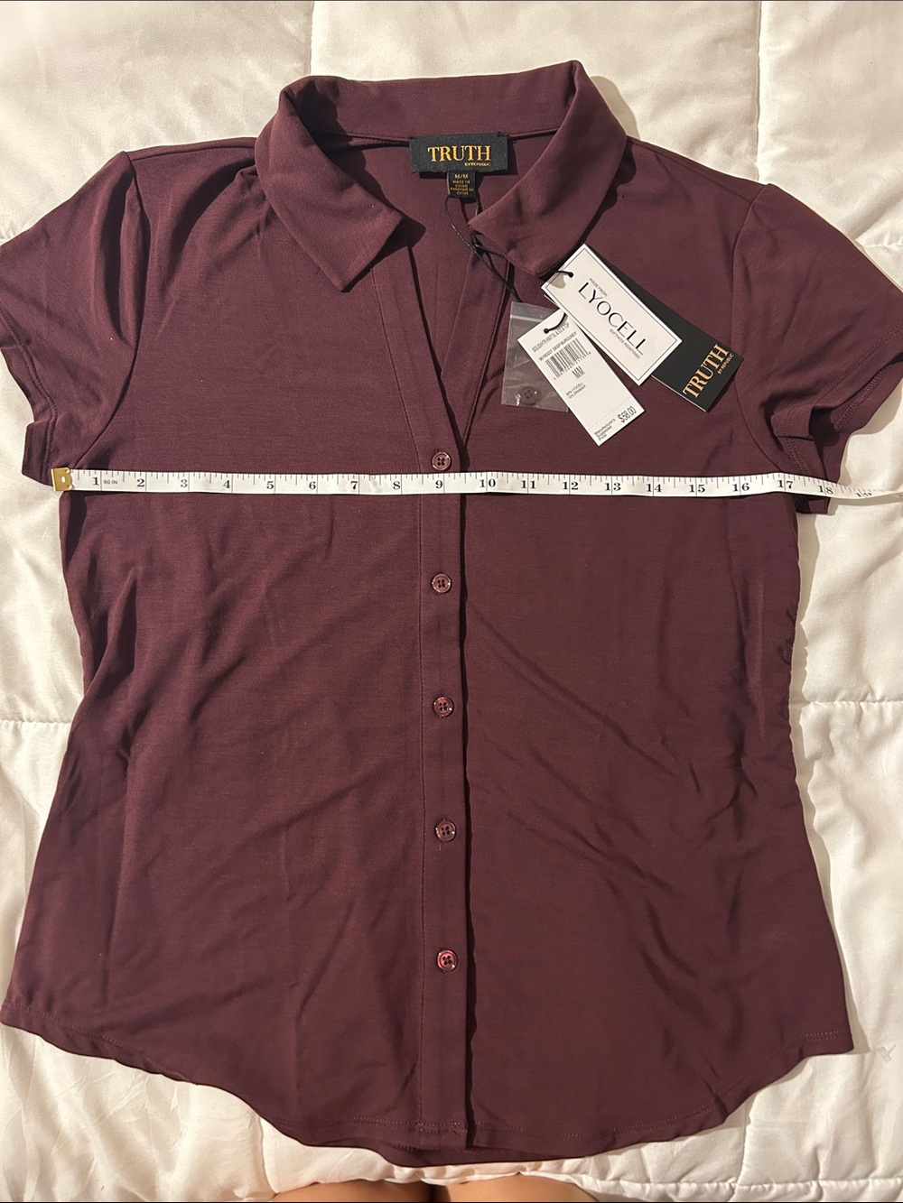 TRUTH Burgundy Short-Sleeve Lyocell Button-Front Shirt
